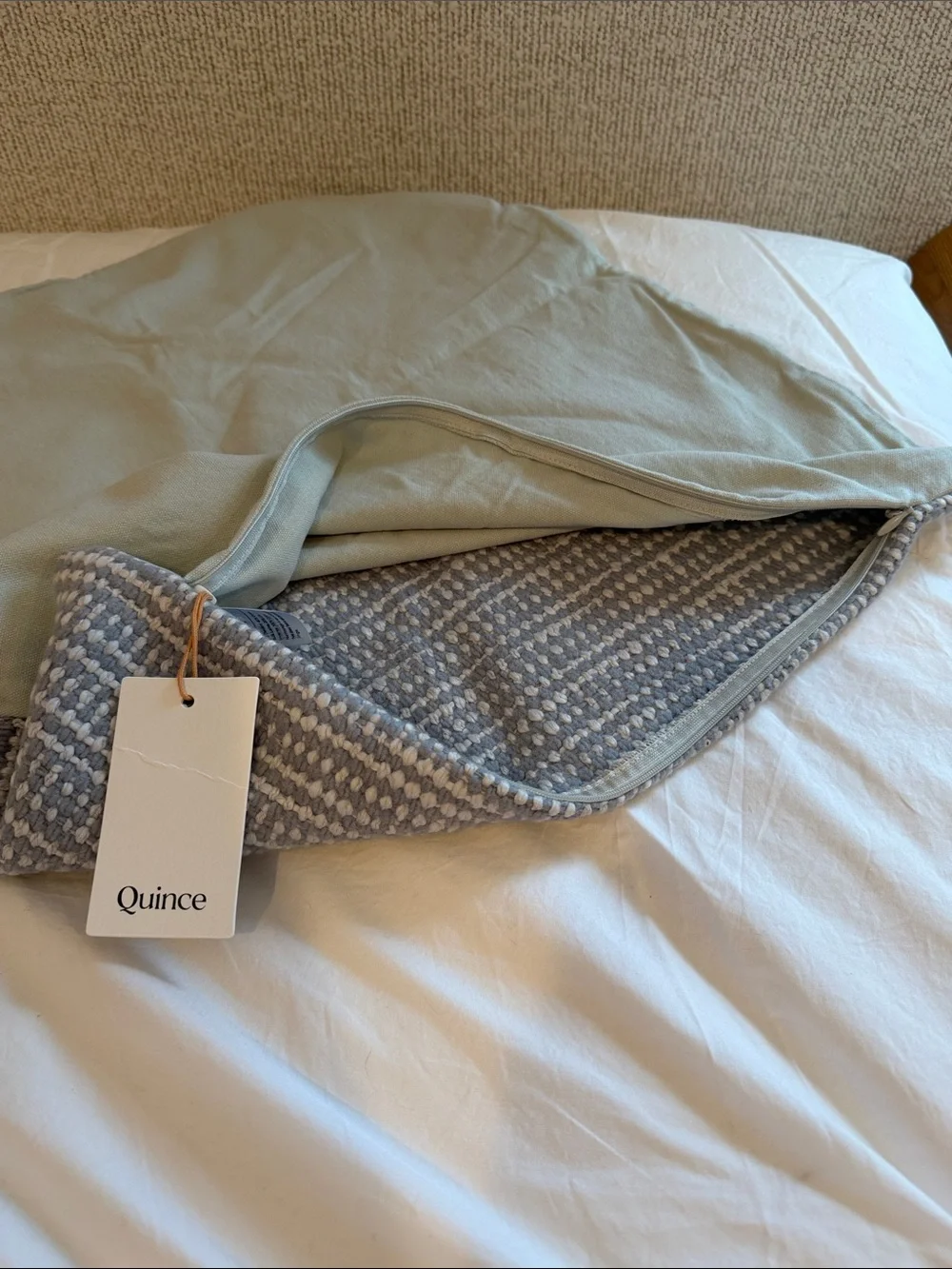 Quince Wool Linen Textured Pillow Cover Blue and White